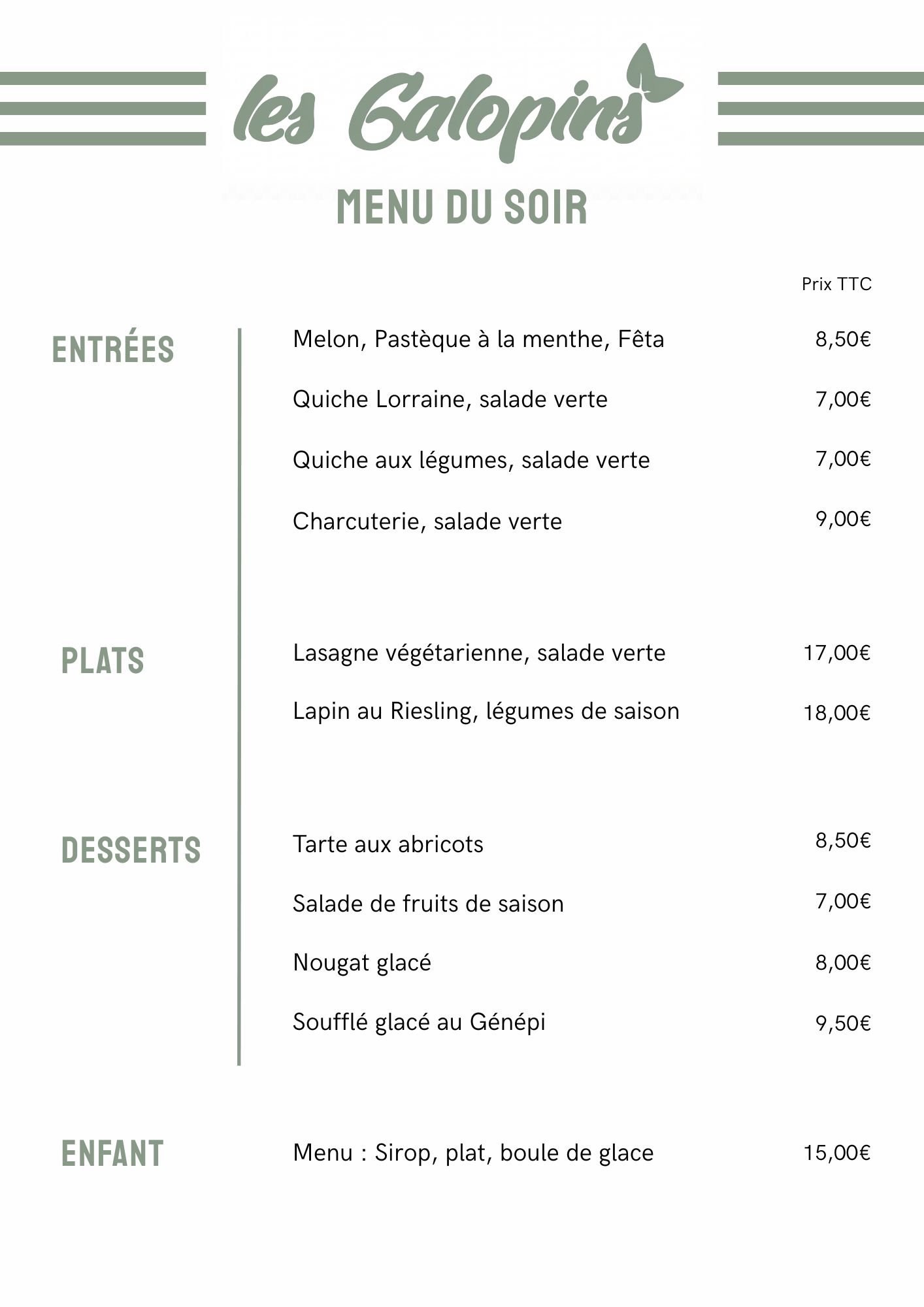 Menu du Soir
